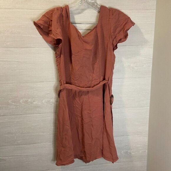 MINE Women's Casual Summer Ruffle Sleeve Buttoned Down Short Dress with belt - Picture 4 of 6